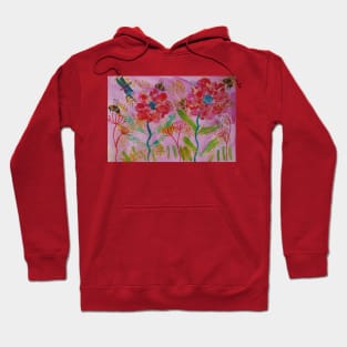 Bumble bees and Big Bold Pink Flowers Hoodie